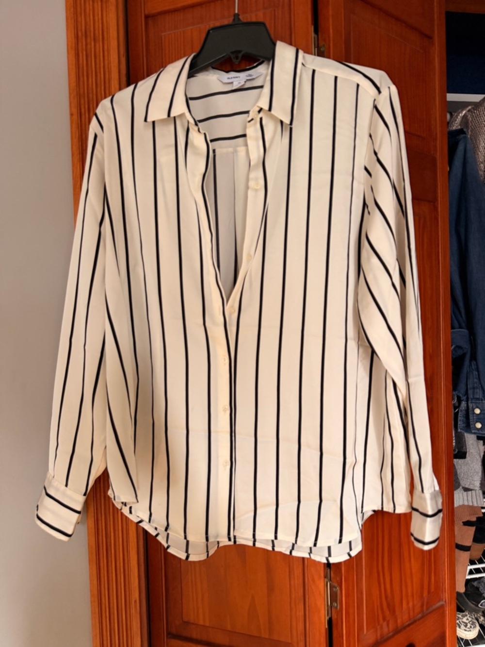 Old Navy Cream and Black Striped Classic Shirt